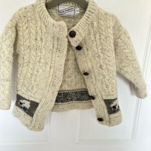 Cream Wool Kids Cardigan with Sheep Design